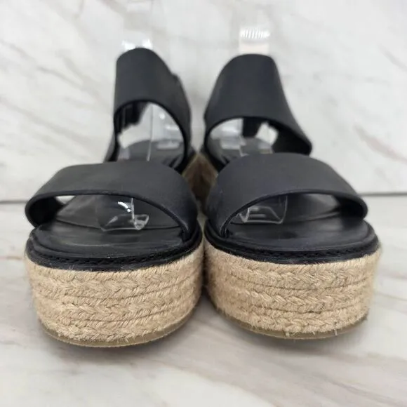 VINCE Women's Janet Black Leather Platform Wedge Espadrille Sandals Size 7