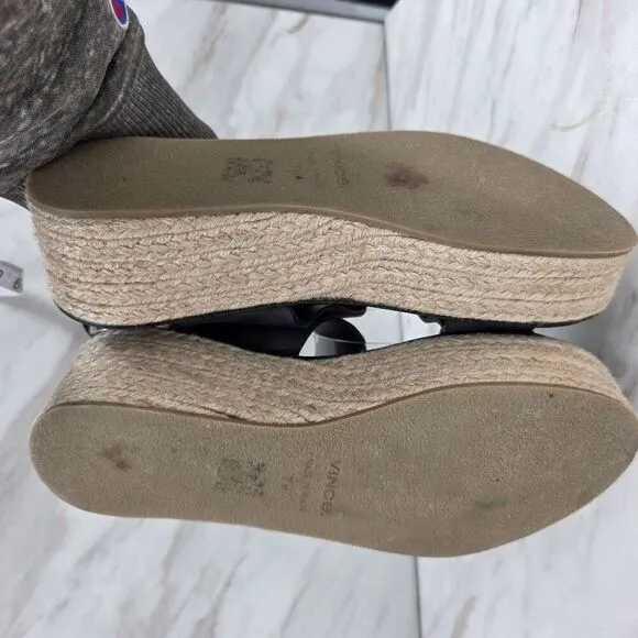 VINCE Women's Janet Black Leather Platform Wedge Espadrille Sandals Size 7