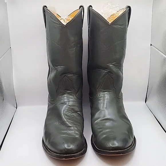 VINTAGE 1970s Nocona Western Boots Gray Leather Size 9.5 Made in Nocona, Texas