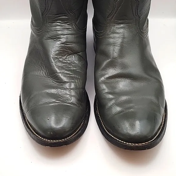 VINTAGE 1970s Nocona Western Boots Gray Leather Size 9.5 Made in Nocona, Texas
