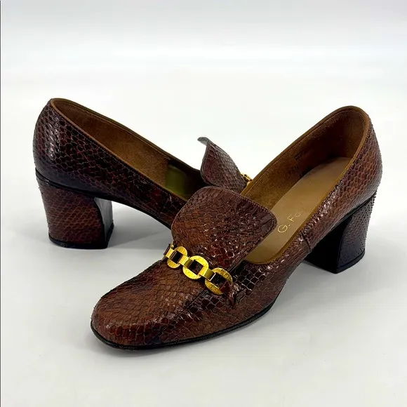 Vintage 60’s G. Fox &amp; Company Filene’s Genuine Cobra Snakeskin Block Heels