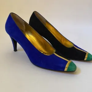 Vintage 80s Anne Klein Couture Suede Color Block Heel Size 7.5 N #273