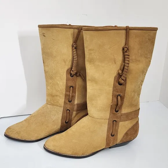 Vintage 80's Maine Woods Leather Boots Tan Low Heel Western DORADO RUN small