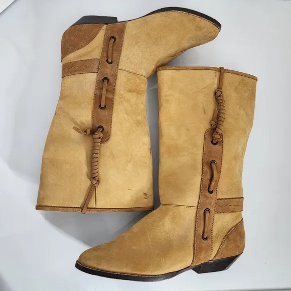 Vintage 80's Maine Woods Leather Boots Tan Low Heel Western DORADO RUN small