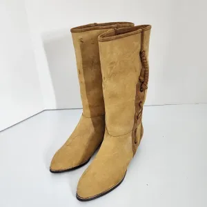Vintage 80's Maine Woods Leather Boots Tan Low Heel Western DORADO RUN small