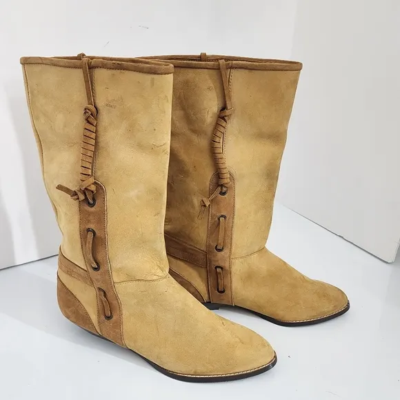 Vintage 80's Maine Woods Leather Boots Tan Low Heel Western DORADO RUN small