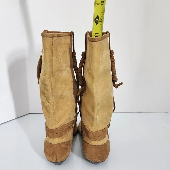 Vintage 80's Maine Woods Leather Boots Tan Low Heel Western DORADO RUN small