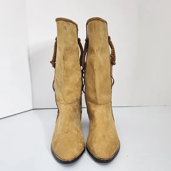 Vintage 80's Maine Woods Leather Boots Tan Low Heel Western DORADO RUN small