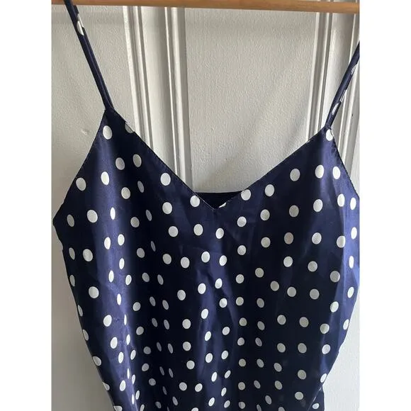 Vintage blue white polka dot slip dress small