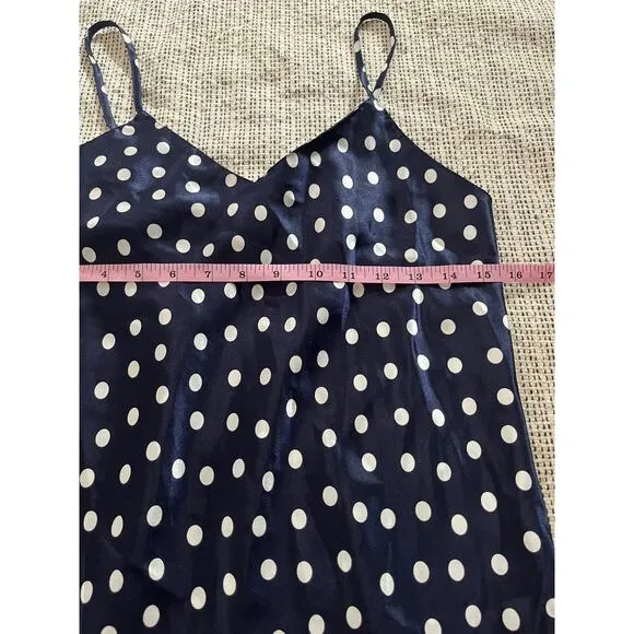 Vintage blue white polka dot slip dress small