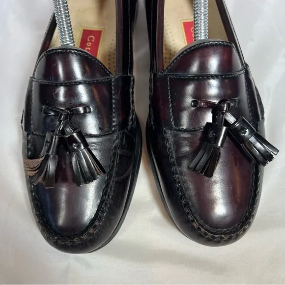 Vintage Cole Haan Burgundy Pinch Tassel Leather Loafers Dress Shoes Size 8