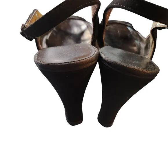 Vintage DeLiso Black Suede Clear Vinyl Peep Toe Buckle Heels Size 8AA w/Box