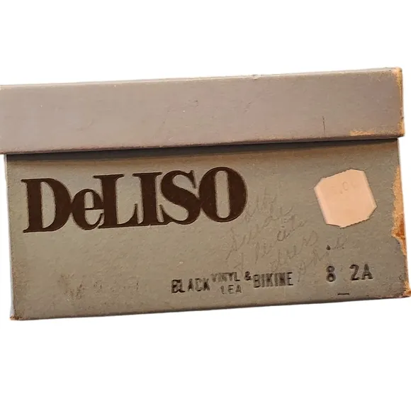 Vintage DeLiso Black Suede Clear Vinyl Peep Toe Buckle Heels Size 8AA w/Box