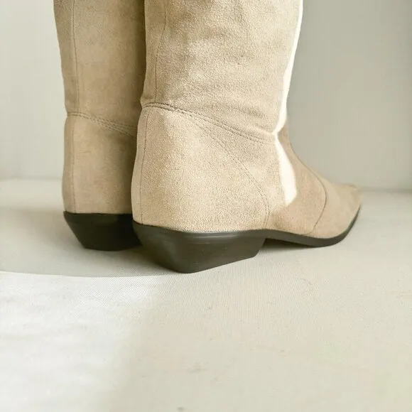 Vintage Espirit Knee High Light Beige Pointy Toe Low Heel Boots 37