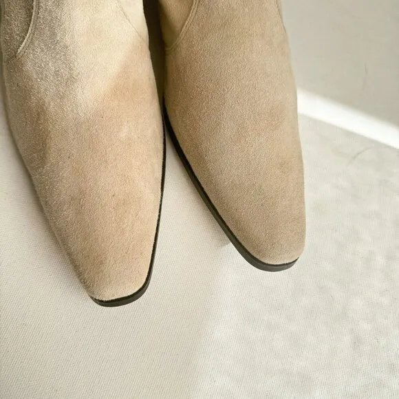 Vintage Espirit Knee High Light Beige Pointy Toe Low Heel Boots 37