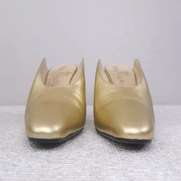 Vintage FREE LANCE Paris Mules Gold Stiletto Pumps EU 38 FreeLance France