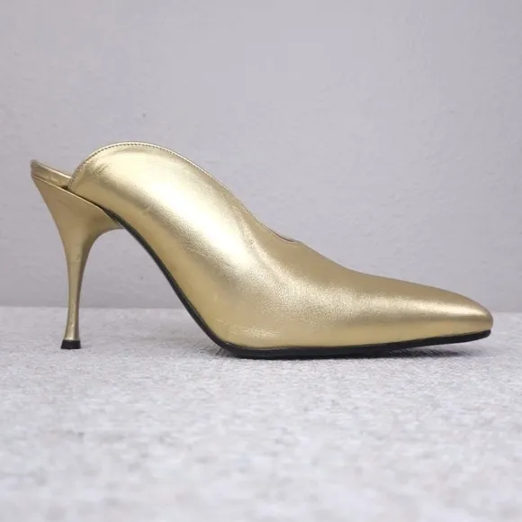 Vintage FREE LANCE Paris Mules Gold Stiletto Pumps EU 38 FreeLance France