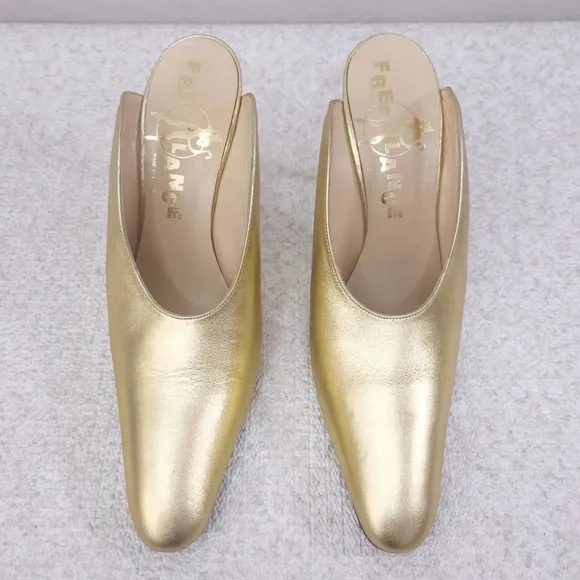 Vintage FREE LANCE Paris Mules Gold Stiletto Pumps EU 38 FreeLance France