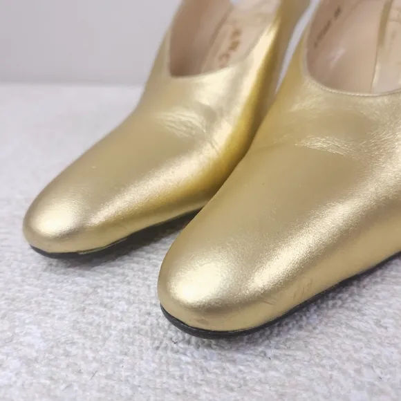 Vintage FREE LANCE Paris Mules Gold Stiletto Pumps EU 38 FreeLance France