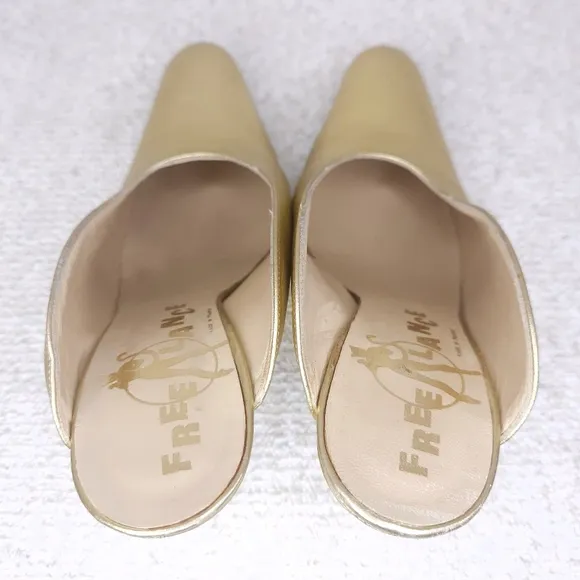 Vintage FREE LANCE Paris Mules Gold Stiletto Pumps EU 38 FreeLance France