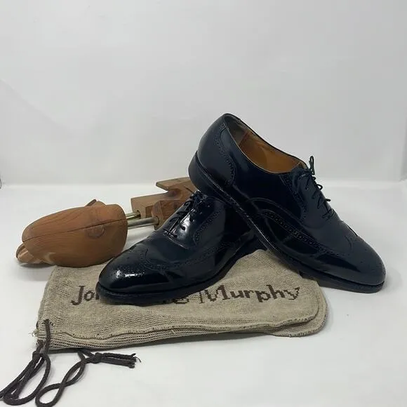 Vintage Johnston &amp; Murphy black wingtip dress shoes men’s 9