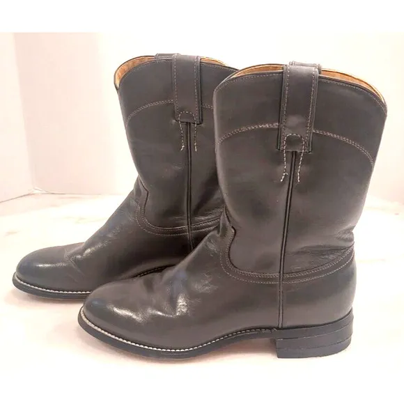 Vintage‎ Justin Ropers Grey Kipskin Leather Boots Size 3 1/2 D and Matching Belt