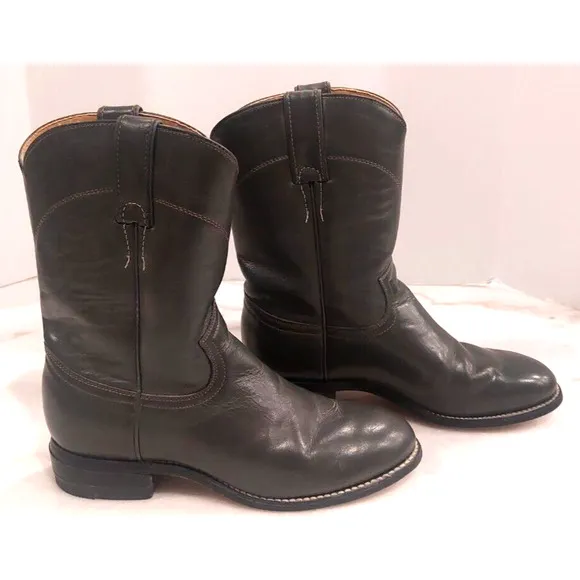 Vintage‎ Justin Ropers Grey Kipskin Leather Boots Size 3 1/2 D and Matching Belt