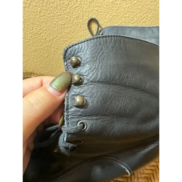 Vintage LA Canadienne Leather Lace-Up Ankle Boots With Block Heel Black Size 9.5