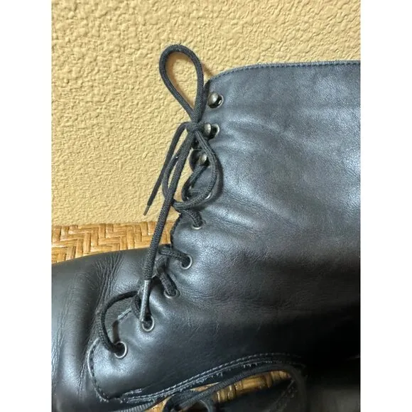 Vintage LA Canadienne Leather Lace-Up Ankle Boots With Block Heel Black Size 9.5