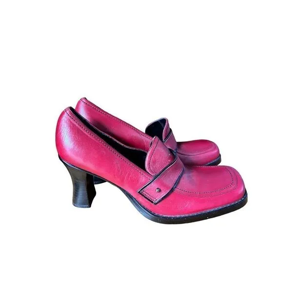 Vintage New Tothemax Red/Burgundy Chunky Block Heel Square Toe Y2K 90s Retro 8