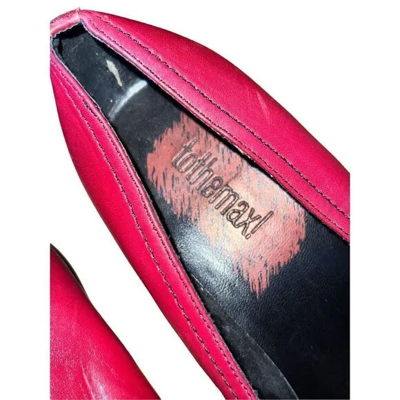Vintage New Tothemax Red/Burgundy Chunky Block Heel Square Toe Y2K 90s Retro 8