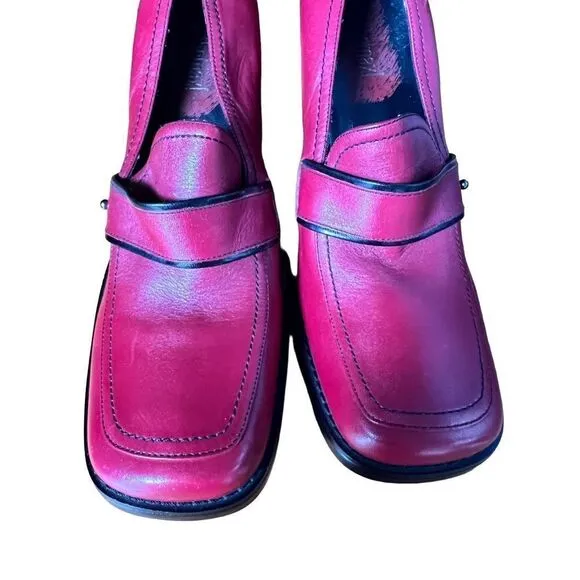 Vintage New Tothemax Red/Burgundy Chunky Block Heel Square Toe Y2K 90s Retro 8