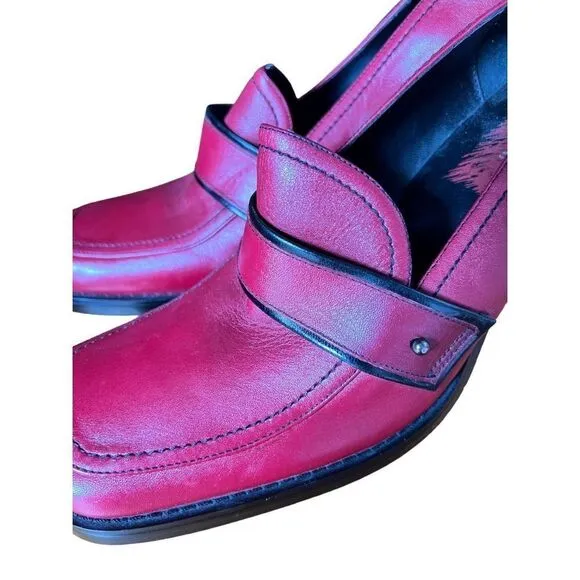 Vintage New Tothemax Red/Burgundy Chunky Block Heel Square Toe Y2K 90s Retro 8
