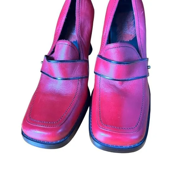 Vintage New Tothemax Red/Burgundy Chunky Block Heel Square Toe Y2K 90s Retro 8