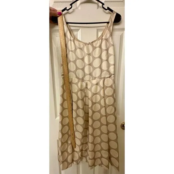 Vintage Nougat London Tan &amp; Beige Polka Dot 100% Silk Dress With Tie Back Size 1