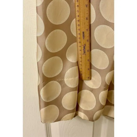 Vintage Nougat London Tan &amp; Beige Polka Dot 100% Silk Dress With Tie Back Size 1