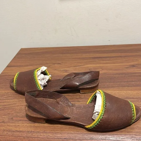 Vintage Prada Brown Flat Leather Sling Back Open Toe Shoes. Size 7.5.