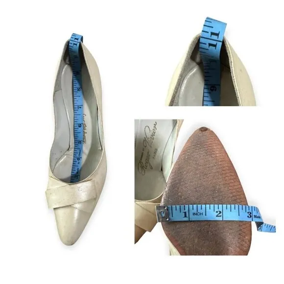Vintage Roger Vivier Cream Leather Pumps with Flat Bow Detail, Size 5 1/2