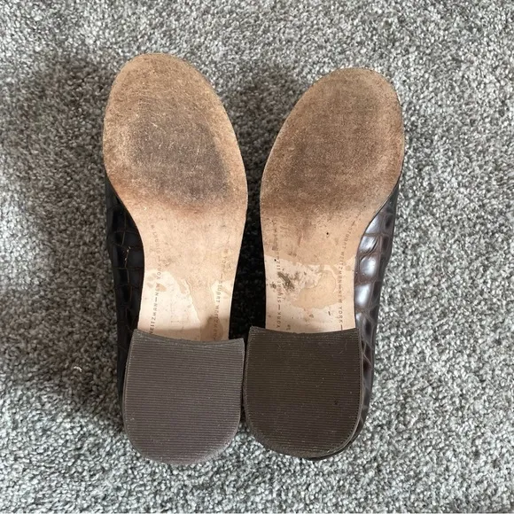 Vintage Stuart Weitzman Loafers Womens 8 M Brown Tassel Croc Embossed 90s Shoes