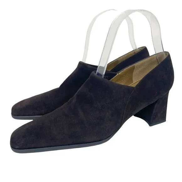 Vintage Stuart Weitzman Womens Size 7.5 Upgrade Brown Suede Block Heel Shoes