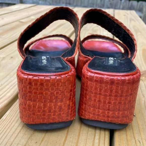 Vintage Via Spiga Y2K Woven Genuine Leather 90s Square Toe Platform Sandals