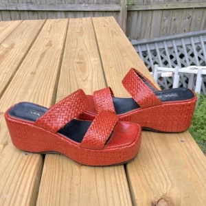 Vintage Via Spiga Y2K Woven Genuine Leather 90s Square Toe Platform Sandals