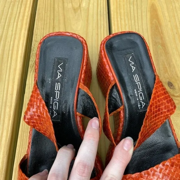 Vintage Via Spiga Y2K Woven Genuine Leather 90s Square Toe Platform Sandals