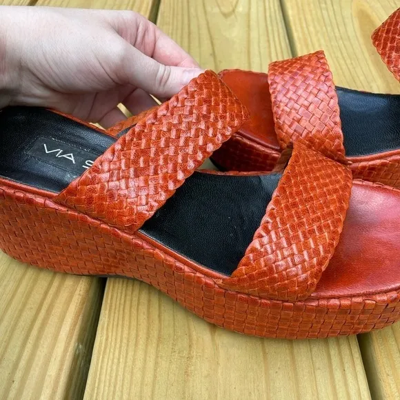 Vintage Via Spiga Y2K Woven Genuine Leather 90s Square Toe Platform Sandals