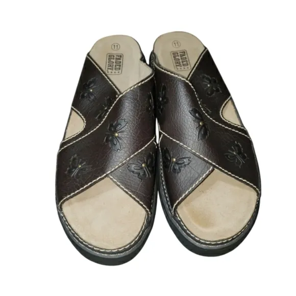 Vintage Y2K Faded Glory Monarch Butterfly Chunky Platform Sandals