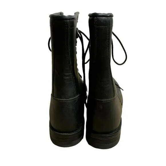 Vintage Justin Leather Kiltie Roper Boots 7 Black Lace Up Western Low Heel