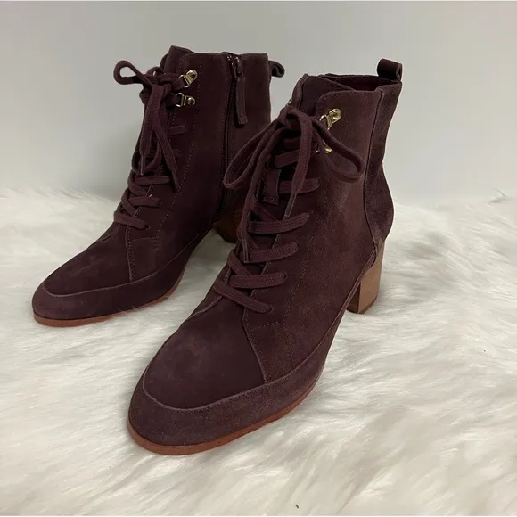 Violet &amp; Red jarvis Maroon Suede Women's Heel Boots In burgundy Size 7.5 NWOB