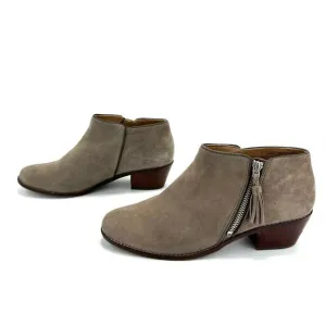 VIONIC &quot;JOY SERENA&quot; GREIGE KID SUEDE ROUNDED TOE STACKED BLOCK HEEL ANKLE BOOTS