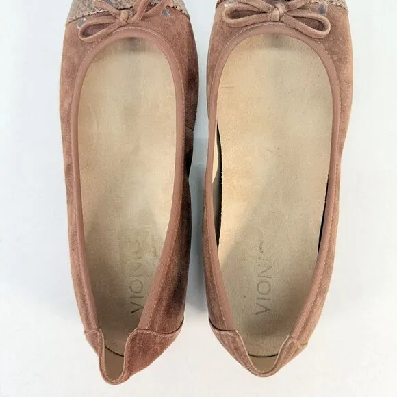 Vionic Ballet Flats Womens 7.5 Minna Slip On Shoes Cap Toe Brown Suede