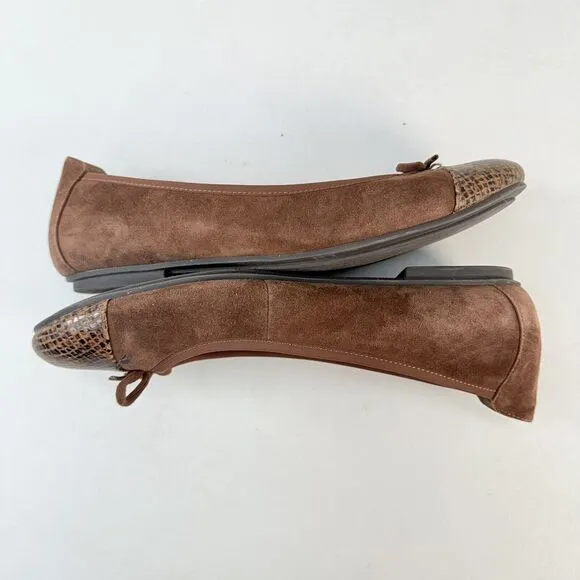 Vionic Ballet Flats Womens 7.5 Minna Slip On Shoes Cap Toe Brown Suede